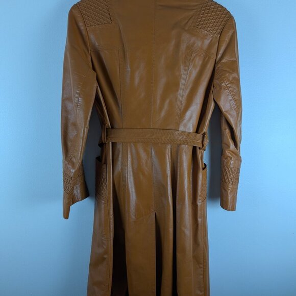 Retro Leather Trench Coat Size 10 - Picture 2 of 6